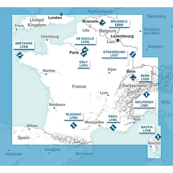 	France, Luxembourg, Belgique, Suisse | Carte VFR AIRMILLION for airplane pilots | BAYO