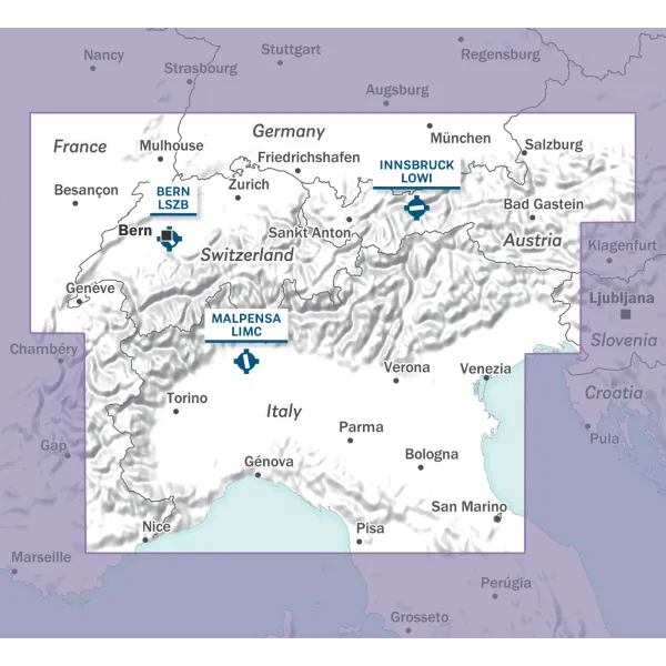 Carte VFR AIRMILLION Les Alpes 2025 Echelle de 1 500000