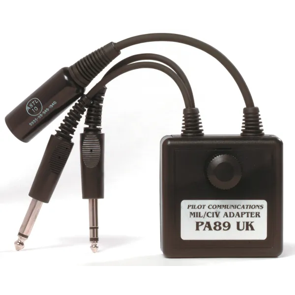 Adaptateur casque hélico basse impédance femelle Nato UK vers double jack avion male haute impédance