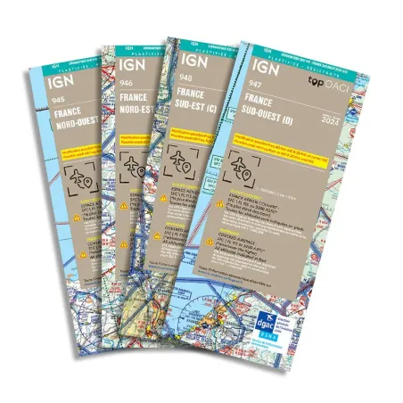 Laminated 2024 IGN ICAO VFR Regional Charts Pack for airplane pilots | BAYO