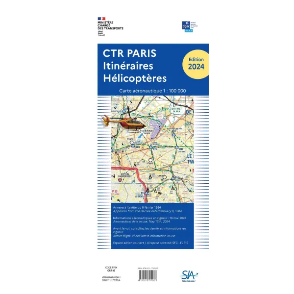 Carte VFR SIA Itinéraires Hélicoptères (Paris CTR 2 et 3) au 1:100000 2024