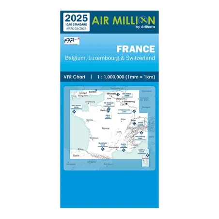 France, Luxembourg, Belgique, Suisse | Carte VFR AIRMILLION for airplane pilots | BAYO