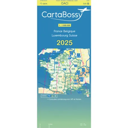 France 2025 | Carte VFR CartaBossy France Belgique Luxembourg Suisse Echelle 1 1000000
