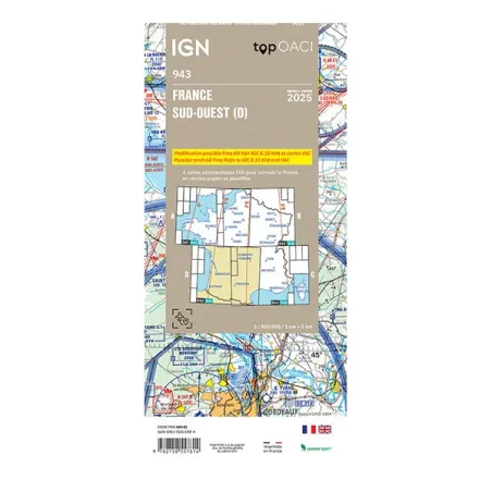 Cartes 2025 Sud Ouest IGN OACI VFR Régionales verso Echelle 1 500000
