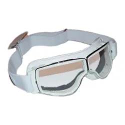 Aviator Goggle Glasses White Leather with prescription lens slots for airplane pilots | BAYO