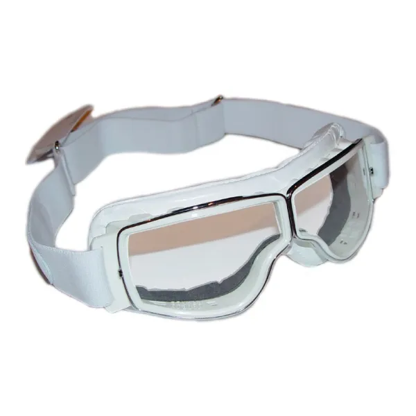 Aviator Goggle Glasses White Leather with prescription lens slots for airplane pilots | BAYO