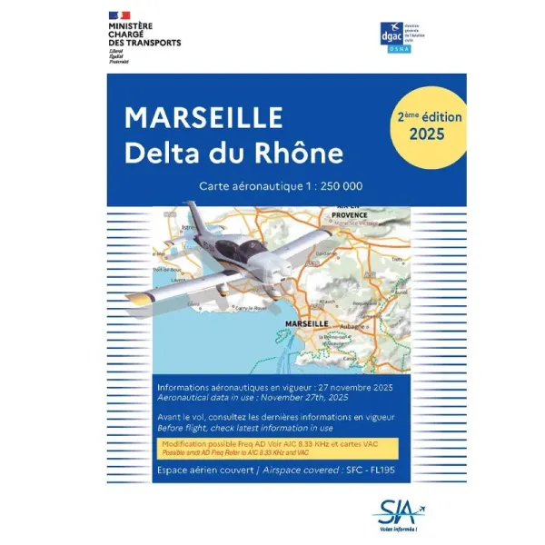 SIA VFR Chart – Second Edition 2025, Marseille Rhône Delta, 1:250,000 Scale