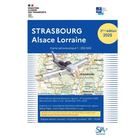 Carte VFR SIA Strasbourg Alsace Lorraine au format 1:250000 seconde édition 2025
